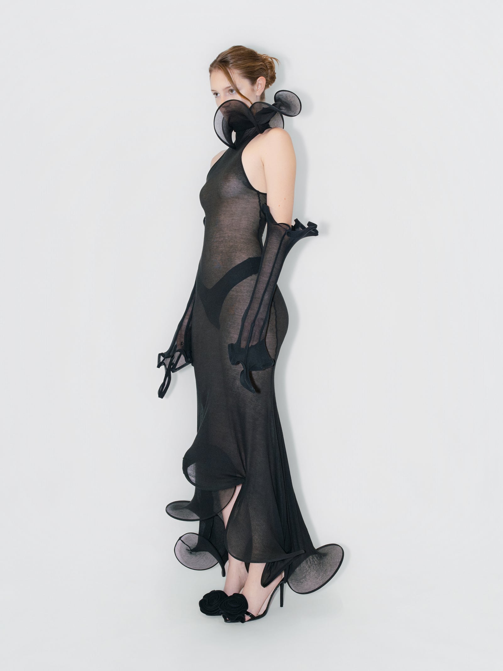 Sculptural Maxi Datura Dress Sheer