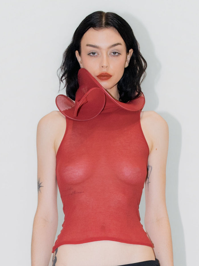 Sculptural Datura Tank Top Red