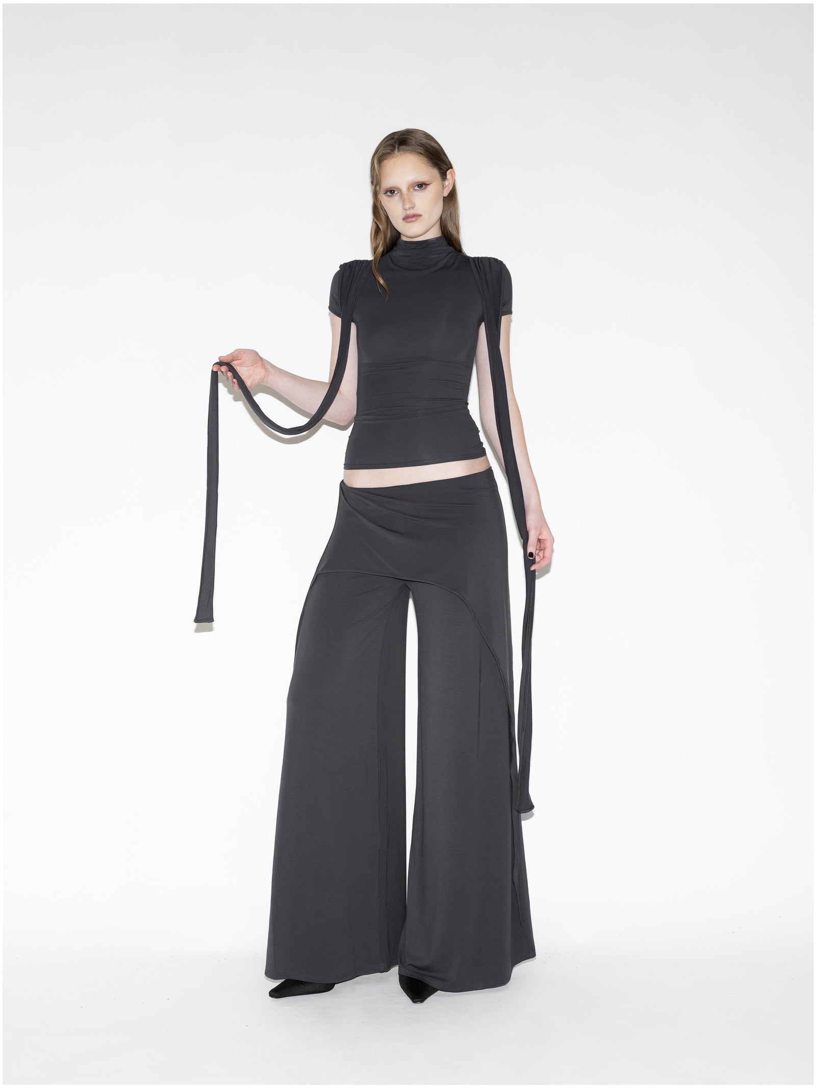 Cap Sleeve Harness Top Gray