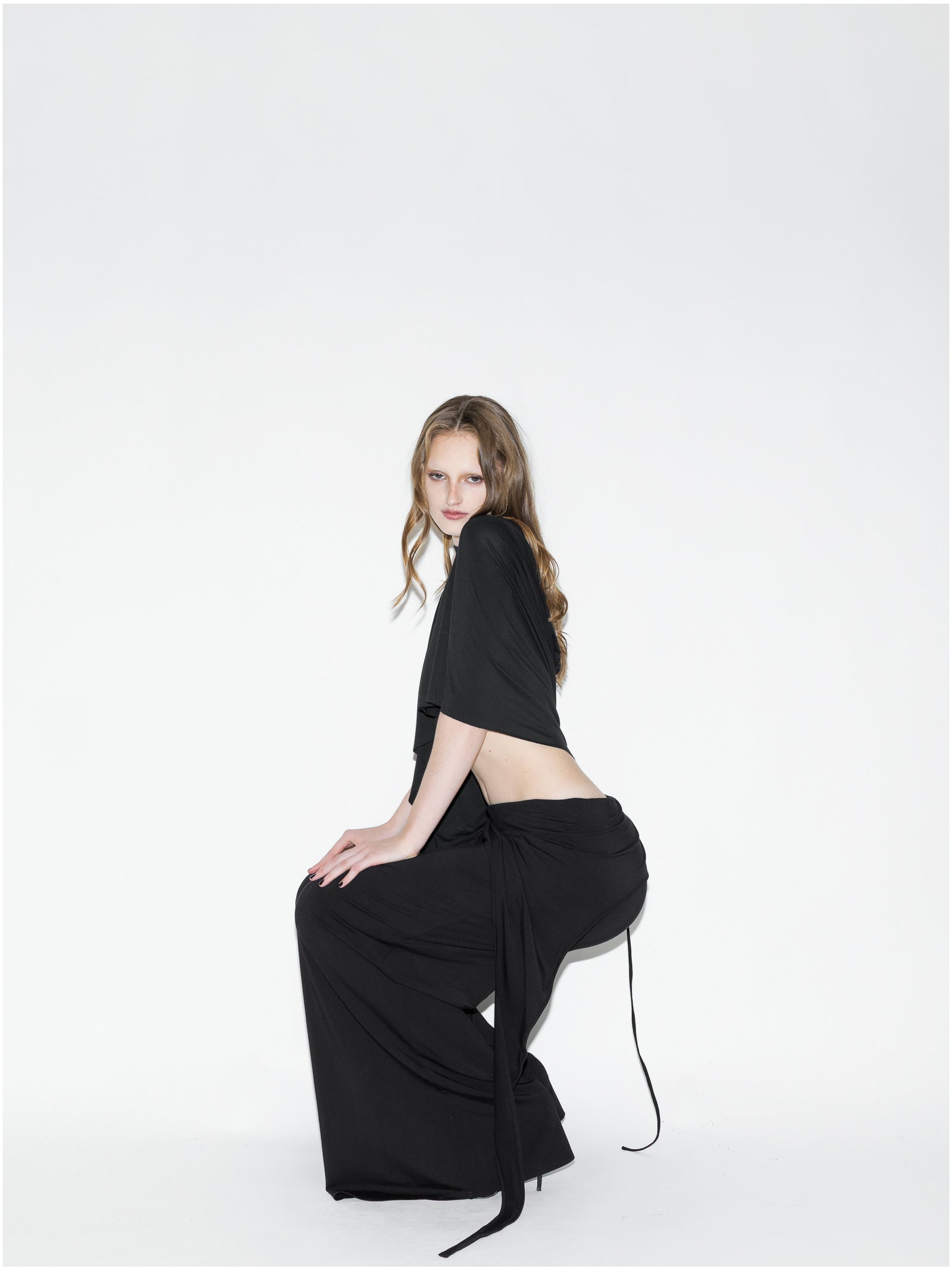 Draped Bat Pants Black