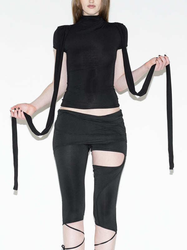 Cap Sleeve Harness Top Black