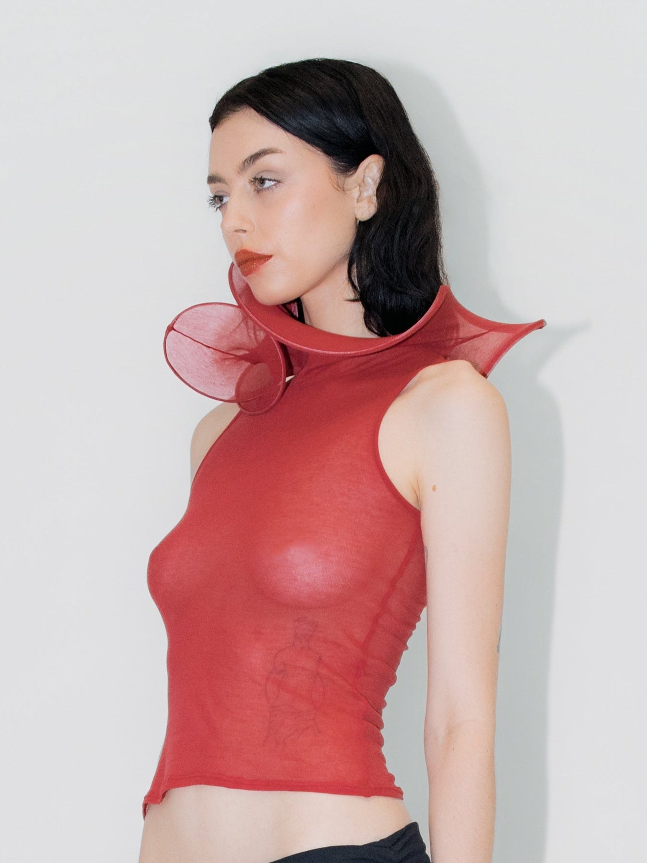 Sculptural Datura Tank Top Red