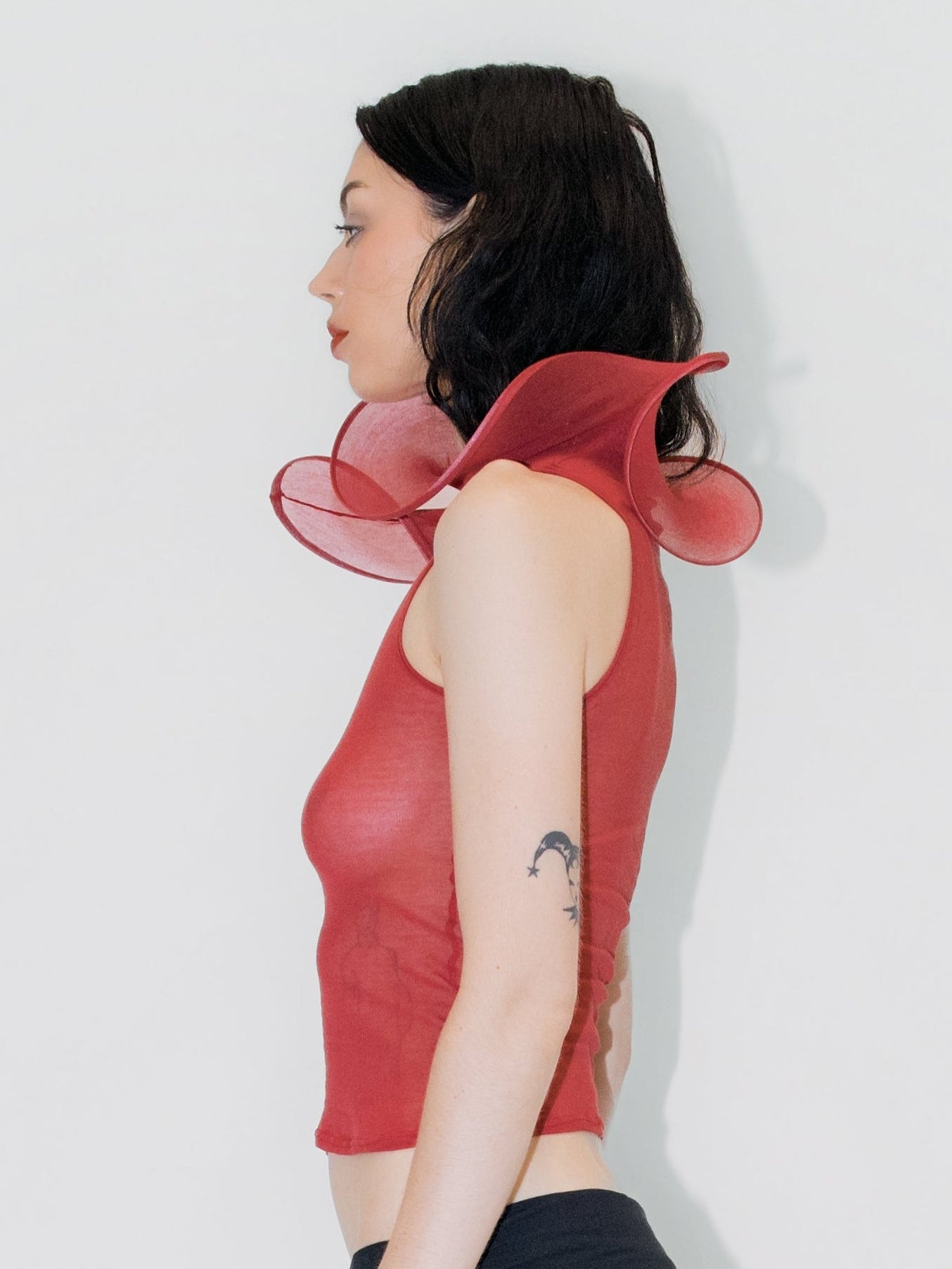 Sculptural Datura Tank Top Red