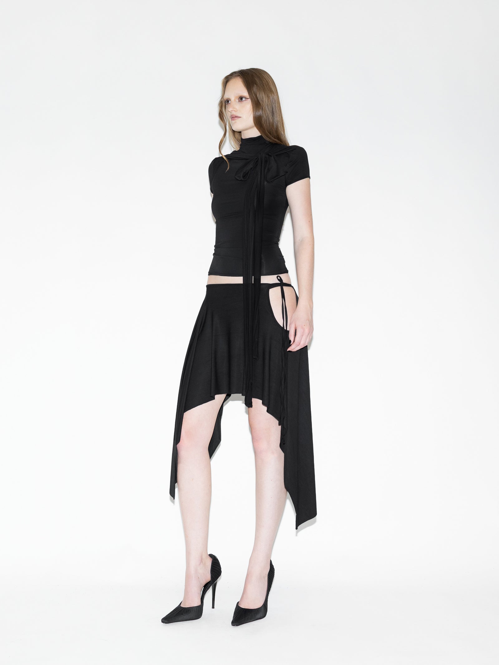 Cap Sleeve Harness Top Black